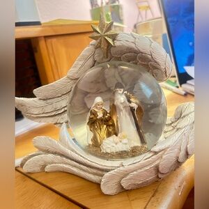 Gold and White Nativity Scene Snow Globe
